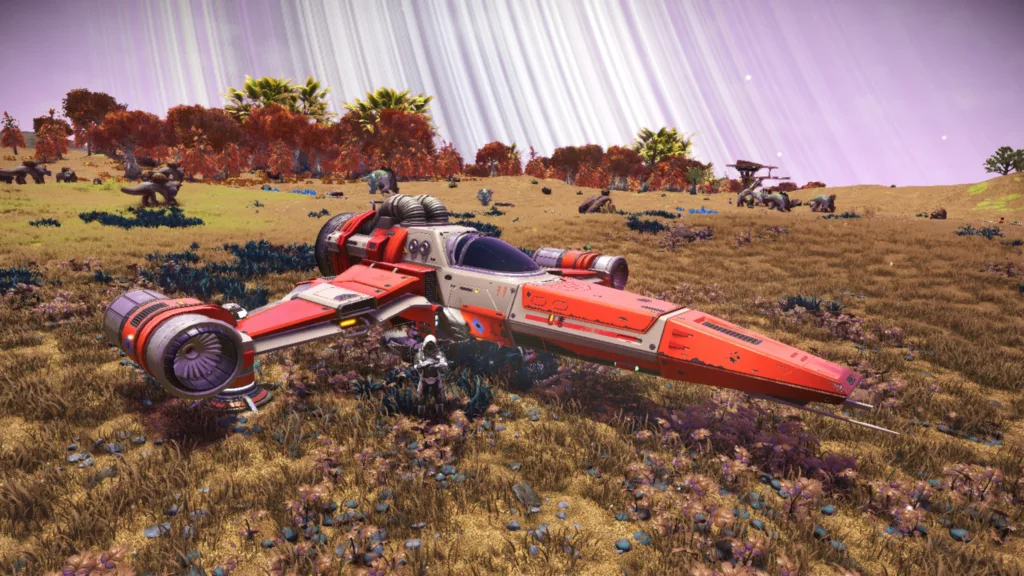Horizon Omega Starship – No Man’s Sky Bonus Ship Horizon Omega Starship in No Man’s Sky ready for first warp jump to the space anomaly.