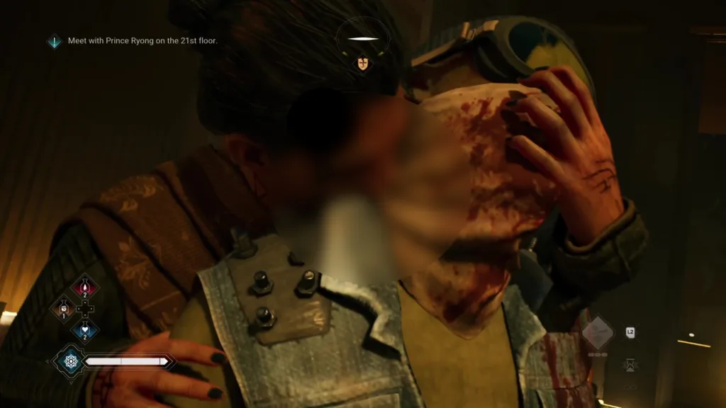 loodlines 2 gameplay showing vampire bite scene (blurred) — YouTube age-restriction example