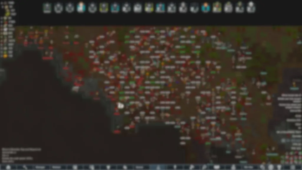 Completely blurred RimWorld screenshot showing simulated mass violence, illustrating content that would trigger YouTube’s new age-restriction rules