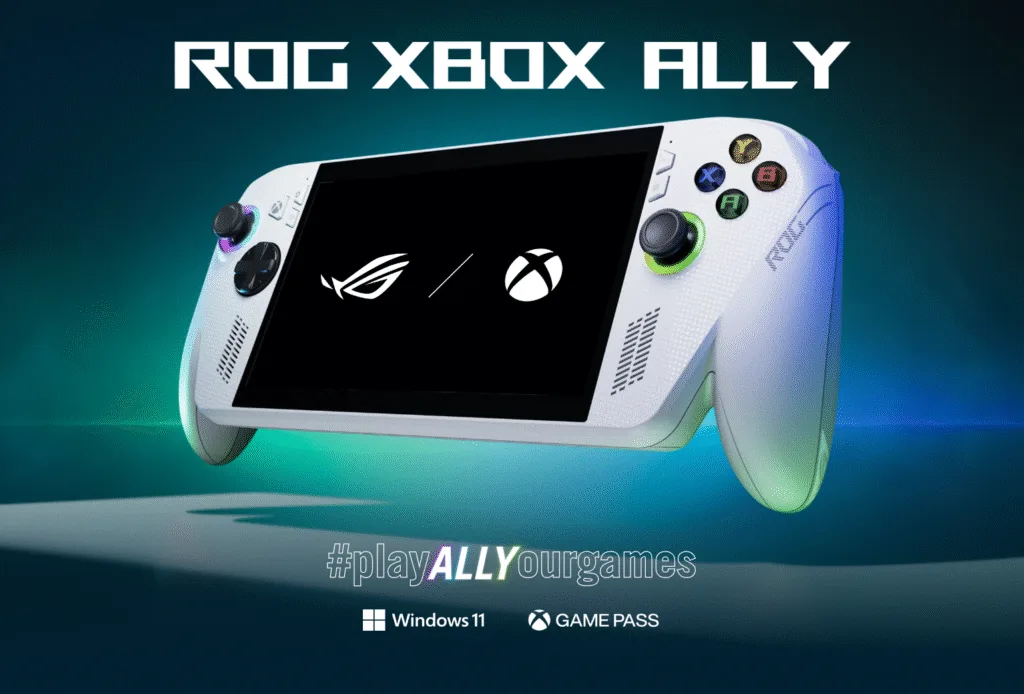 ROG Xbox Ally handheld gaming console front view showing buttons and display