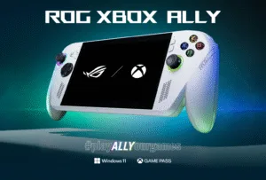 ROG Xbox Ally handheld gaming console front view showing buttons and display