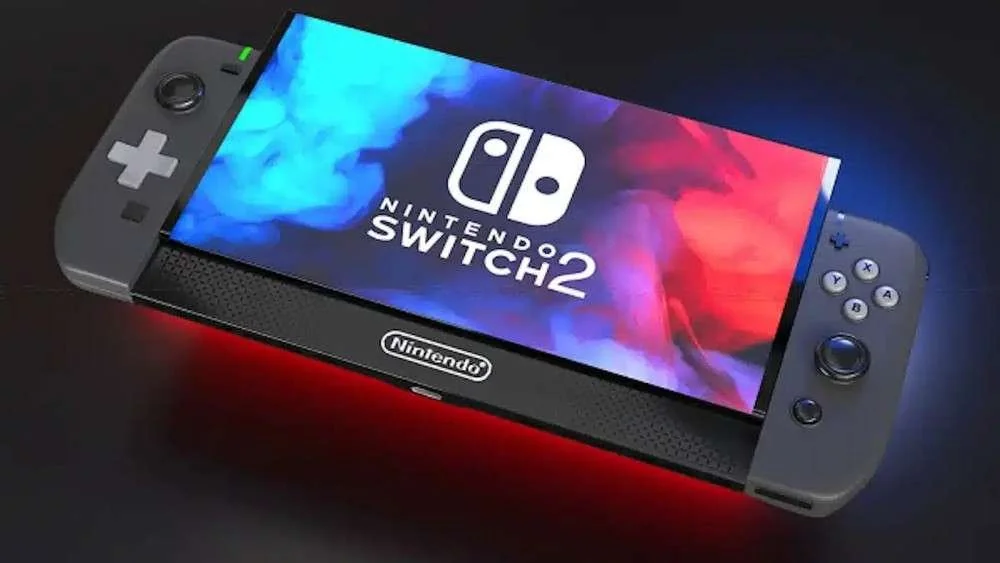 Nintendo Switch 2 console showing front view, highlighting design, Joy-Con controllers, and next-gen features for Switch 2 compatibility